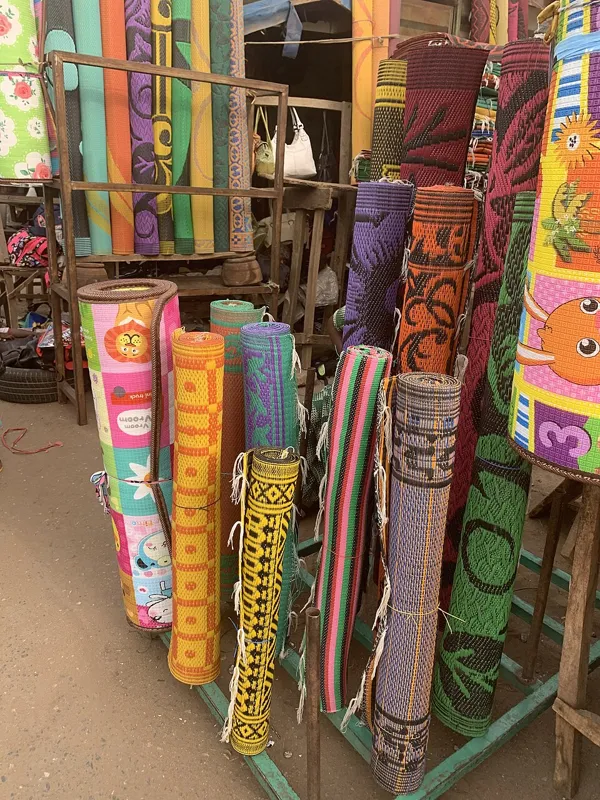 Rolled foam mats illustrating sleeping pad rental in El Chaltén