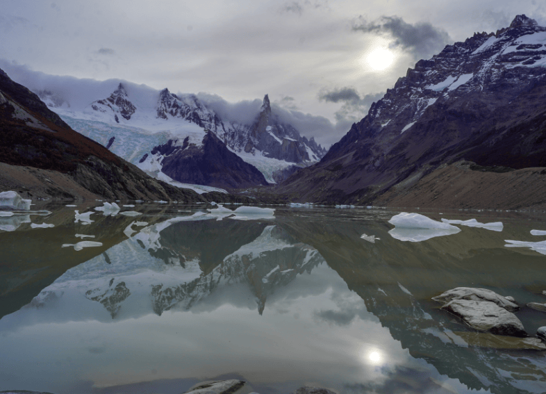 Laguna Torre with a nice reflection of Cerro Torre